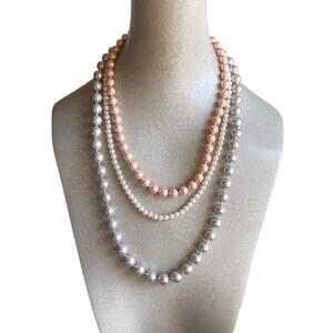 Three Beaded Medium Light Gray Small Pink Avon Marked Mini Ivory Necklace Bundle